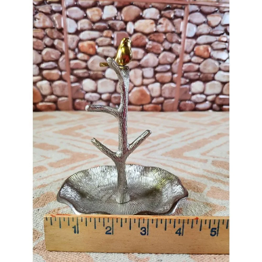 Two's Company Gold Bird on Branch Jewelry/Ring Holder Tree Stand Display Metal